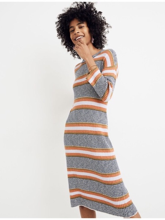 Madewell Dresses & Skirts - Madewell Striped Three-Quarter-Sleeve Sweater MIDI Dress Women’s XS